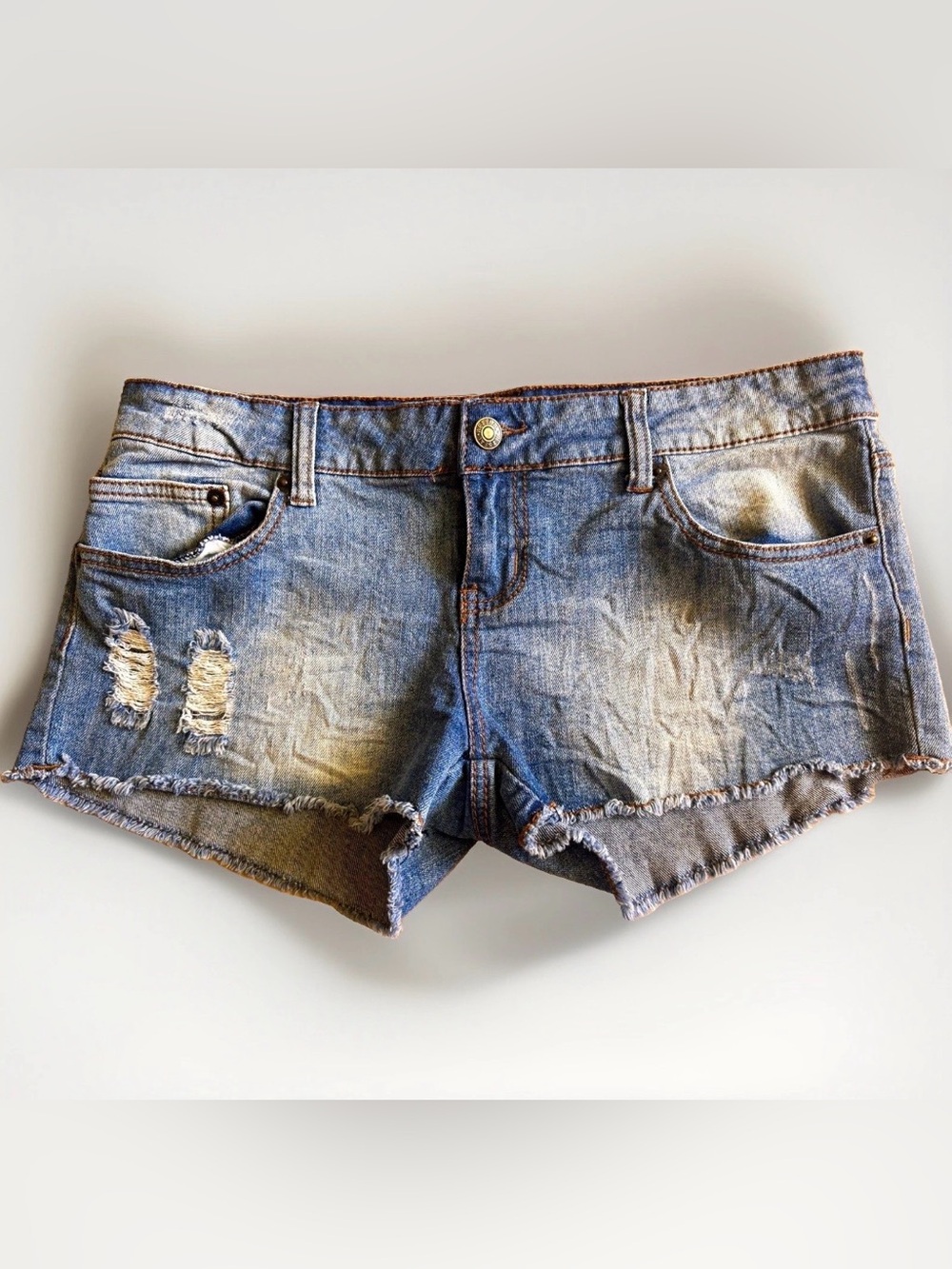 Vintage Y2K Wet Seal Women's Distressed Blue Denim Jean Shorts - Casual Low-Rise